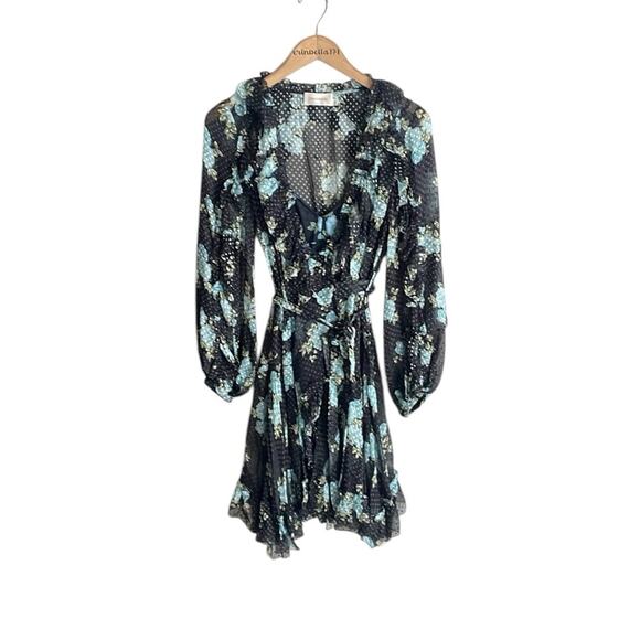 Zimmermann Whitewave Ruffle Wrap Dress In Navy Poppy Floral - Picture 2 of 16